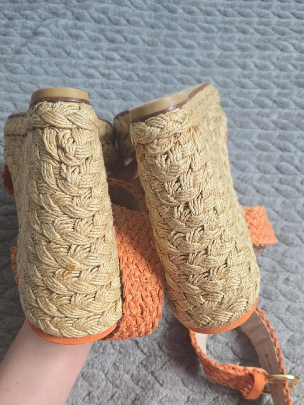 Stuart Weitzman Alex Orange Braided Espadrille Wedge Sandals - Picture 4 of 13